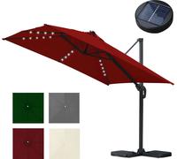 Parasol Hengda Parasol à pied déporté Ø3m pivotant, inclinable, rotation à 360°, parasol de marché, LED, rouge
