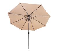 Parasol LED inclinable beige de 2,7 m avec manivelle d'inclinaison et 128 lumières solaires, 8 baleines, parasol de jardin pour terrasse, protection contre les UV, housse de protection contre la pluie