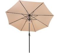 Parasol LED inclinable beige de 2,7 m avec manivelle d'inclinaison et 128 lumières solaires, 8 baleines, parasol de jardin pour terrasse, protection contre les UV, housse de protection contre la pluie