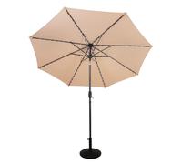 Parasol LED inclinable avec pied en béton beige de 2,7 m, doté d'une manivelle pour régler l'inclinaison et de 128 lumières à énergie solaire, 8 baleines, pour terrasse et extérieur, protection UV, ho