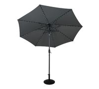 Parasol LED inclinable avec pied en béton gris de 2,7 m, doté d'une manivelle pour régler l'inclinaison et de 128 lumières à énergie solaire, 8 baleines, pour terrasse et extérieur, protection UV, hou