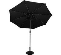 Parasol LED inclinable avec pied en béton noir de 2,7 m, doté d'une manivelle pour régler l'inclinaison et de 128 lumières solaires, 8 baleines, pour terrasse et extérieur, protection UV, housse de pr