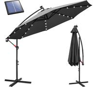 Parasol Izrielar 3,5 m gris avec éclairage LED, parasol de jardin avec manivelle, protection solaire UV 50+, inclinable et résistant au vent, pied en croix inclus