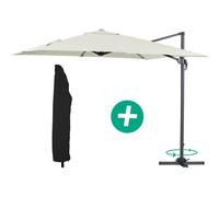 Parasol Jardin Déporté Alu "Sun 3" - Carré - 3 X 3 M - Ecru + Housse De Protection