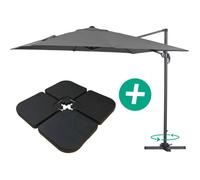 Parasol jardin déporté Alu ""Sun 3"" - Carré - 3 x 3 m - Gris - Dalles incluses
