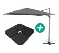 Parasol Jardin Déporté Alu "Sun 3" - Carré - 3 X 3 M - Gris - Dalles Incluses Gris