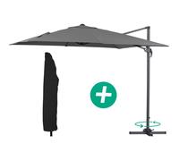 Parasol jardin déporté Alu ""Sun 3"" - Carré - 3 x 3 m - Gris + housse de protection
