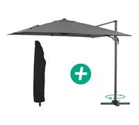 Parasol Jardin Déporté Alu "Sun 3" - Carré - 3 X 3 M - Gris + Housse De Protection Gris