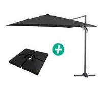 parasol jardin déporté alu sun 3 - carré - 3 x 3 m - noir - dalles incluses Noir