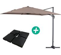 Parasol jardin déporté Alu "Sun 3" - Carré - 3 x 3 m - Taupe - Dalles incluses