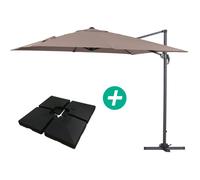 Parasol jardin déporté Alu ""Sun 3"" - Carré - 3 x 3 m - Taupe - Dalles incluses