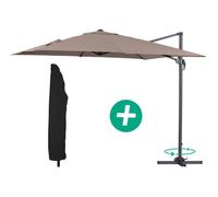 Parasol jardin déporté Alu ""Sun 3"" - Carré - 3 x 3 m - Taupe + housse de protection