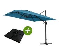 Parasol jardin déporté Alu ""Sun 4"" - Rectangle - 3 x 4 m - Bleu - Dalles à lester incluses