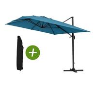 Parasol Jardin Déporté Alu "Sun 4" - Rectangle - 3 X 4 M - Bleu + Housse De Protection Bleu