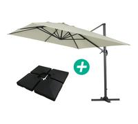 Parasol jardin déporté Alu "Sun 4 " - Rectangle - 3 x 4 m - Ecru - Dalles à lestées incluses