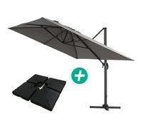 Parasol jardin déporté Alu "Sun 4 " - Rectangle - 3 x 4 m - Gris - Dalles à lestées incluses
