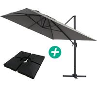 Parasol jardin déporté Alu "Sun 4 " - Rectangle - 3 x 4 m - Gris - Dalles à lester incluses