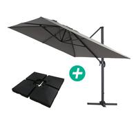 Parasol jardin déporté Alu "Sun 4 " - Rectangle - 3 x 4 m - Gris - Dalles à lester incluses