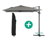 Habitat et Jardin – Parasol jardin déporté Alu Sun 4 – Rectangle 3 x 4 m + Housse – Gris