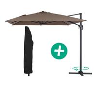 Parasol jardin déporté Alu [ ]Sun 4[ ] - Rectangle - 3 x 4 m + Housse de protection - Taupe
