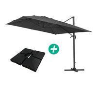 Parasol jardin déporté Alu "Sun 4 " - Rectangle - 3 x 4 m - Noir - Dalles à lester incluses
