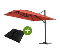 Parasol Jardin Déporté Alu "Sun 4 " - Rectangle - 3 X 4 M - Rouge - Dalles À Lester Incluses Rouge