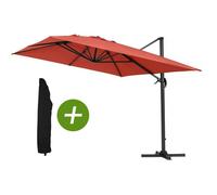 Parasol jardin déporté Alu "Sun 4" - Rectangle- 3 x 4 m - Rouge + Housse de protection