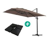 Parasol jardin déporté Alu "Sun 4 " - Rectangle - 3 x 4 m - Taupe - Dalles à lester incluses