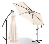 Parasol Jayseuw avec éclairage LED Ø300cm Parasol à pied déporté Parasol de jardin pivotant à 360° Pavillon Beige