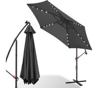 Parasol Jayseuw Parasol à pied déporté 3,5 m avec LED, protection UV, manivelle - Gris Parasol de jardin Parasol de marché Manivelle Balcon