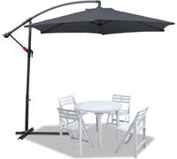 Parasol Jopassy gris Ø350cm Parasol à pied déporté Parasol de jardin Parasol de marché Manivelle Balcon Aluminium Inclinable