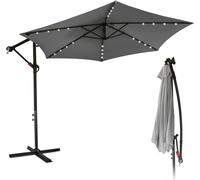 Parasol Jopassy gris LED solaire Ø350cm Parasol à pied déporté Parasol de jardin Parasol de marché Manivelle Balcon Aluminium Inclinable