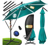 Parasol KESSER® à pied articulé en aluminium avec éclairage LED solaire, housse et télécommande incluses