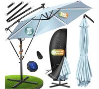 Parasol KESSER® à pied articulé en aluminium avec éclairage LED solaire, housse et télécommande incluses
