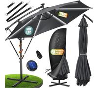 Parasol KESSER® à pied articulé en aluminium avec éclairage LED solaire, housse et télécommande incluses