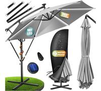 Parasol KESSER® à pied articulé en aluminium avec éclairage LED solaire, housse et télécommande incluses