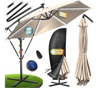Parasol KESSER® à pied articulé en aluminium avec éclairage LED solaire, housse et télécommande incluses