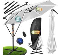 Parasol KESSER® à pied articulé en aluminium avec éclairage LED solaire, housse et télécommande incluses