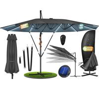 Parasol KESSER® double 4,6 m x 2,7 m | Housse et fixation anti-vent pour parasol à pied déporté avec manivelle et pied | Parasol à manivelle en aluminium hydrofuge | Inclinable, basculable et pivotant