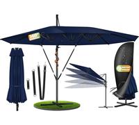 Parasol KESSER® double 4,6 m x 2,7 m | Housse et fixation anti-vent pour parasol à pied déporté avec manivelle et pied | Parasol à manivelle en aluminium hydrofuge | Inclinable, basculable et pivotant