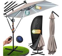 Parasol KESSER® Holly, modèle rectangulaire, avec ou sans éclairage LED solaire, housse et ancrage anti-vent avec manivelle inclus | Parasol à manivelle avec pied, protection UV, aluminium, hydrofuge,