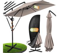 Parasol KESSER® Holly, modèle rectangulaire, avec ou sans éclairage LED solaire, housse et ancrage anti-vent avec manivelle inclus | Parasol à manivelle avec pied, protection UV, aluminium, hydrofuge,