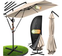 Parasol KESSER® Holly, modèle rectangulaire, avec ou sans éclairage LED solaire, housse et ancrage anti-vent avec manivelle inclus | Parasol à manivelle avec pied, protection UV, aluminium, hydrofuge,