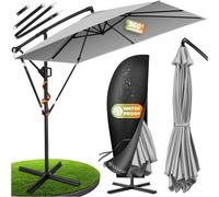 Parasol KESSER® Holly, modèle rectangulaire, avec ou sans éclairage LED solaire, housse et ancrage anti-vent avec manivelle inclus | Parasol à manivelle avec pied, protection UV, aluminium, hydrofuge,