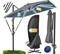 Parasol KESSER® Parasol suspendu SUN XL 300 x 300 cm Housse incluse + protection contre le vent Rotatif Inclinable Basculant Parasol de marché Grand 360° de rotation, parasol de jardin avec manivelle