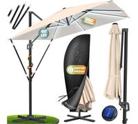 Parasol KESSER® Parasol suspendu SUN XL 300 x 300 cm Housse incluse + protection contre le vent Rotatif Inclinable Basculant Parasol de marché Grand 360° de rotation, parasol de jardin avec manivelle