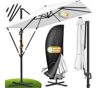 Parasol KESSER® Parasol suspendu SUN XL 300 x 300 cm Housse incluse + protection contre le vent Rotatif Inclinable Basculant Parasol de marché Grand 360° de rotation, parasol de jardin avec manivelle 