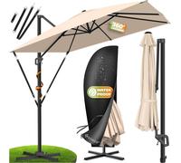 Parasol KESSER® Parasol suspendu SUN XL 300 x 300 cm Housse incluse + protection contre le vent Rotatif Inclinable Basculant Parasol de marché Grand 360° de rotation, parasol de jardin avec manivelle