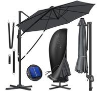 Parasol KESSER® SUN rond XL Ø330 cm, avec cordes de sécurité et housse, réglable sur 7 positions, pivotant, inclinable, grand parasol de jardin pivotant à 360° avec manivelle, protection solaire UV50+