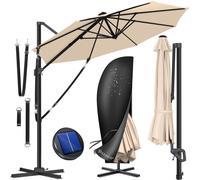 Parasol KESSER® SUN rond XL Ø330 cm, avec cordes de sécurité et housse, réglable sur 7 positions, pivotant, inclinable, grand parasol de jardin pivotant à 360° avec manivelle, protection solaire UV50+